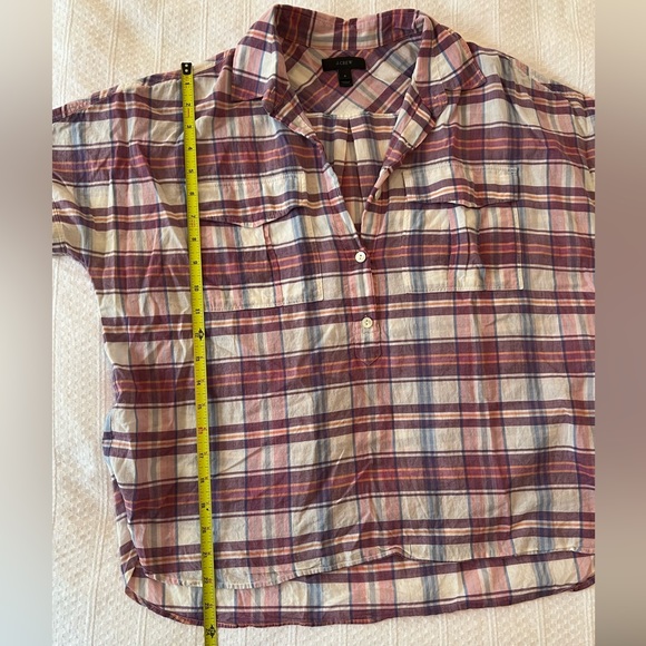 J. Crew Plaid Pop Over Shirt, Pink/Purple/White, Size 6 - Picture 6 of 7